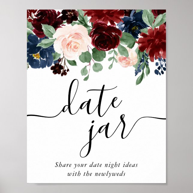 Poster Floral rustique | Marine Bourgogne Marsala Date Ja (Devant)