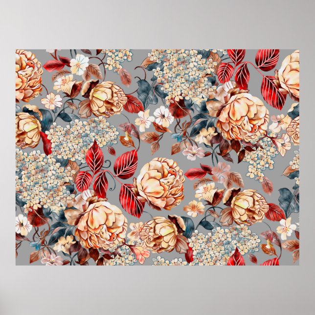 Poster Floral sans couture motif, arrière - plan Art nouv (Devant)