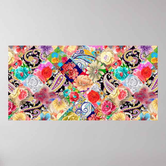 Poster Floral sans couture motif fleurs blanches Bot (Devant)
