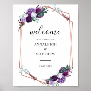 Poster Floral Script violet Mariage géométrique Bienvenue