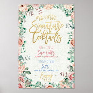 Poster Floral Signature Cocktail Boisson Menu Décor Maria