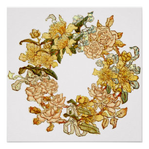 Poster Floral Spring Fleur de couronne rose Fleurs Art