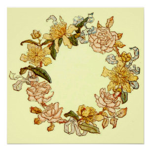 Poster Floral Spring Fleur de couronne rose Fleurs Art