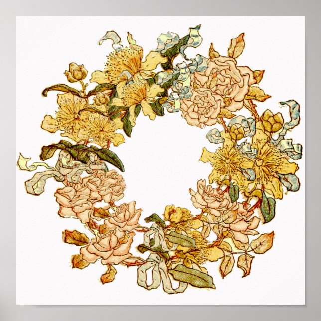 Poster Floral Spring Fleur de couronne rose Fleurs Art (Devant)