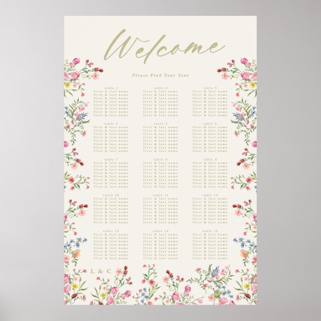 Poster Floral Spring Wedding Welcome Seating Chart (Devant)