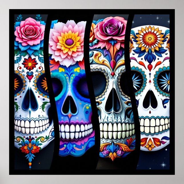 Poster Floral Sugar Skull  (Devant)