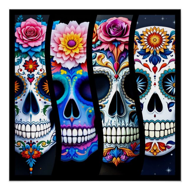 Poster Floral Sugar Skull  (Devant)