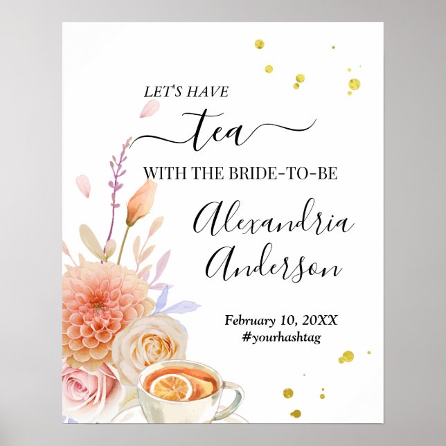 Poster Floral Tea Bridal Shower Welcome Sign (Devant)