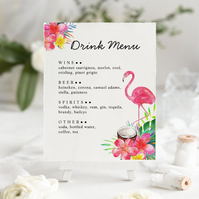 Poster Floral Tropical Paradise Flamingo Drinks Menu (Créateur téléchargé)
