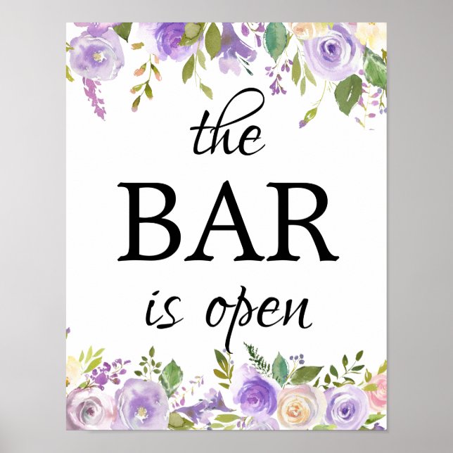 Poster Floral violet Le Bar est ouvert Bar Mariage Pannea (Devant)