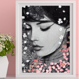 Poster Floral Woman Botanical rose Imaginaire Pop Art