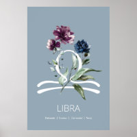 Poster Floral Zodiac Star Sign Libra