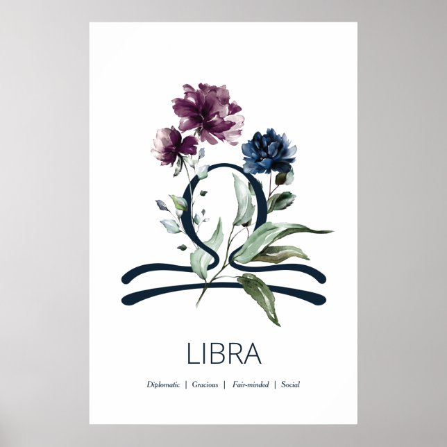 Poster Floral Zodiac Star Sign Libra (Devant)