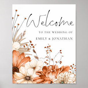 Poster Floraux colorés d'automne Bienvenue au Mariage