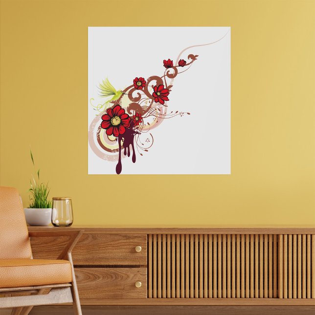 Poster Flore avec fleurs rouges et colibri (Créateur téléchargé)