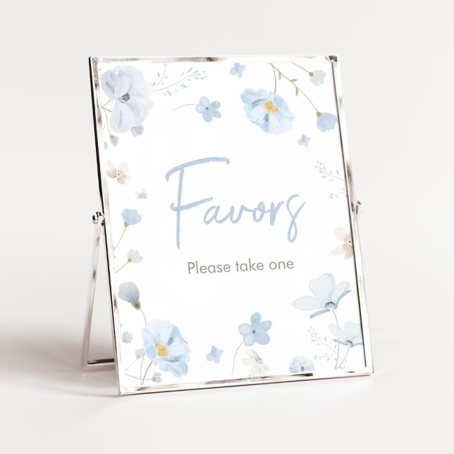 Poster Flore Bleu Printemps bébé en Fleur BébéDouche Fave (Blue Spring Floral Baby in Bloom Baby Shower Favors Sign)