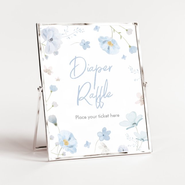 Poster Flore Bleu Printemps bébé en fleur de couches Raff (Blue Spring Floral Baby in Bloom Baby Shower Diaper Raffle Sign)