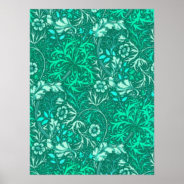 Poster Flore d'algues Art nouveau, turquoise et aqua (Devant)
