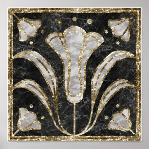 Poster Flore en mosaïque de marbre Art déco. Fleurs de Bl