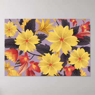 Poster Flore jaune et orange sur fond de lavande