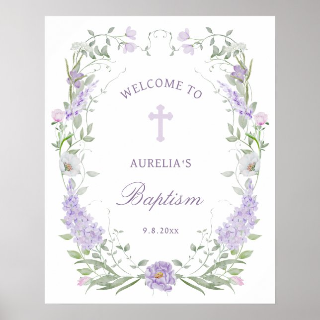 Poster Flore Lilac Lavender Frame Baptême Bienvenue (Devant)