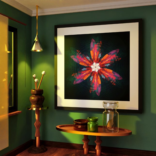 Poster Flore Mandala Flowers Orange Red Blue Abstract (Floral Mandala Flowers Orange Red Blue Abstract Poster)