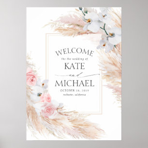 Poster Flore Pampas Grass Mariage tropical Bienvenue