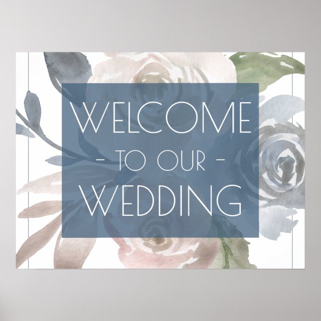 Poster Flore poussiéreux | Accueil Mariage Smoky Blue Pas (Devant)