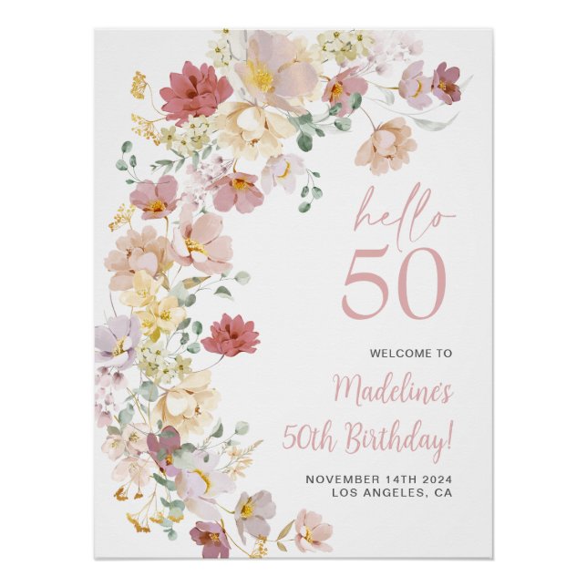 Poster Flore rose pâle 50e anniversaire Bienvenue (Devant)