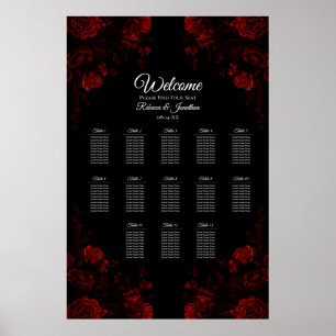 Poster Flore rouge profond Élégant Mariage gothique