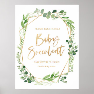 Poster Flore vert bébé Baby shower succulent signe