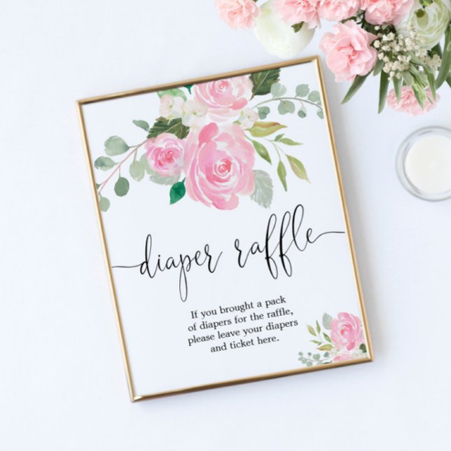 Poster Flore vert rose pâle Diaper logo de tombola (Créateur téléchargé)
