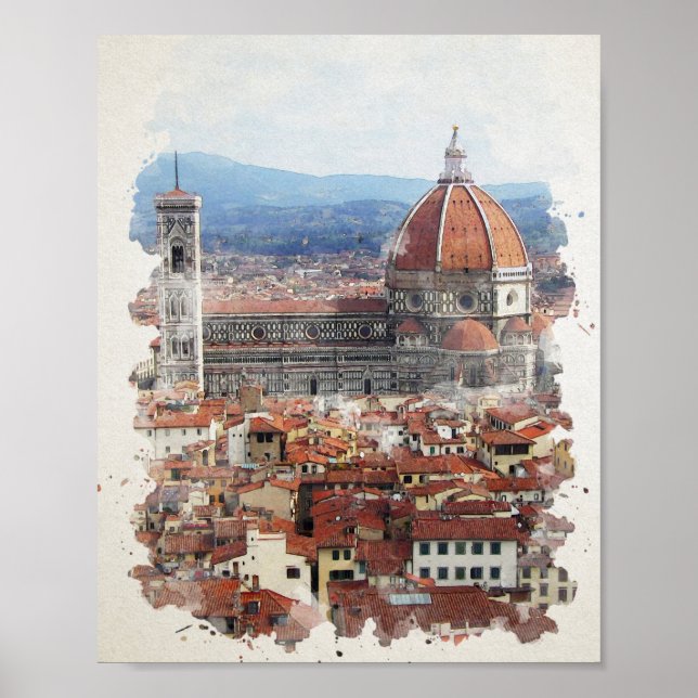 Poster Florence Italie Aquarelle Art (Devant)