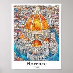 Poster Florence Italie Aquarelle Croquis main
