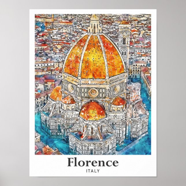 Poster Florence Italie Aquarelle Croquis main (Devant)