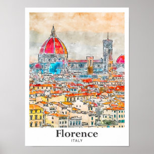 Poster Florence Italie Aquarelle Voyage Croquis main