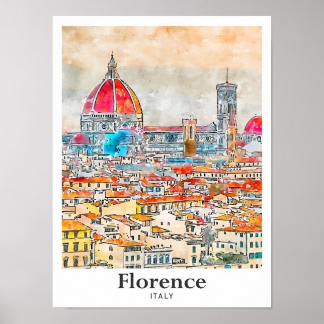 Poster Florence Italie Aquarelle Voyage Croquis main (Devant)
