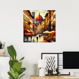 Poster Florence, Italie Rue avec Duomo Peinture