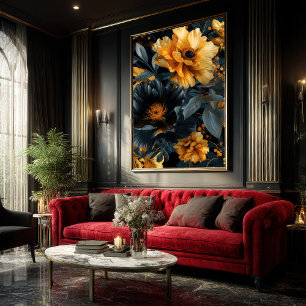 Poster Flores d'aquarelle à franges dorées