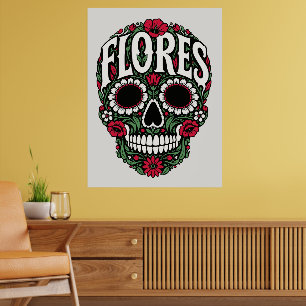 Poster flores nom de famille crâne de sucre