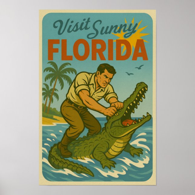 Poster Florida Alligator Wrestling | Funny Retro Coastal (Devant)