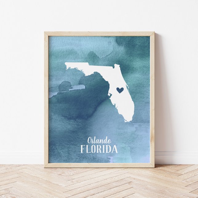 Poster Floride Carte Bleu Aquarelle Art personnalisé Impr (Créateur téléchargé)