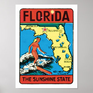 Poster Floride FL USA The Sunshine State Surfer Vintage