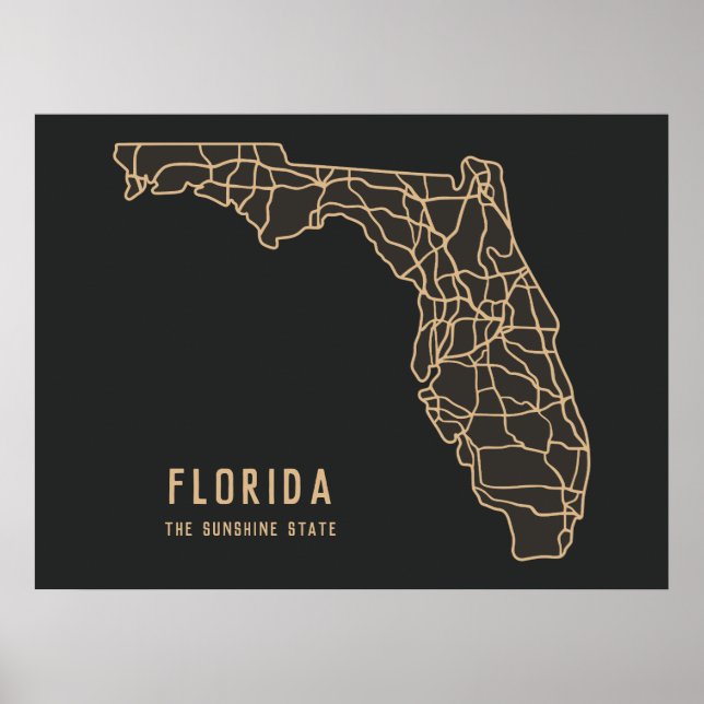Poster Floride US State road map - Sunshine State map (Devant)