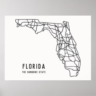 Poster Floride US State road map - Sunshine State map