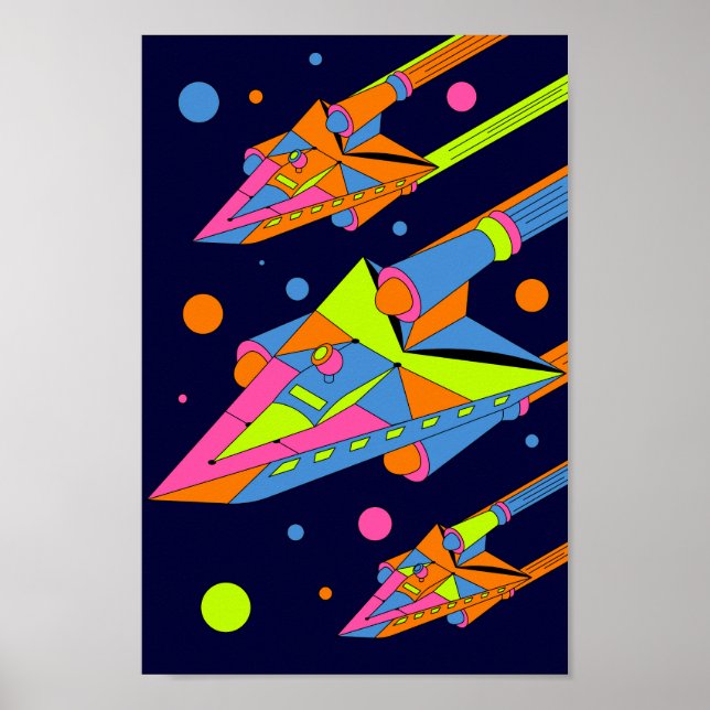 Poster Flotte spatiale psychédélique géométrique (Devant)