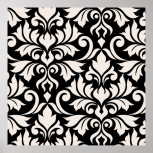 Poster Flourissant Damask Art I Cream sur Black
