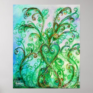 POSTER FLOURITURES FANTAISISTES, TOURBILLONS BLEUS VERTS