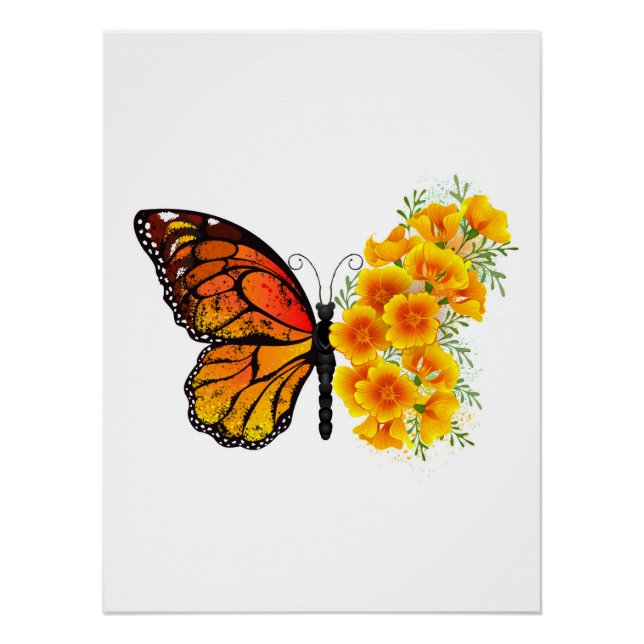 Poster Flower Butterfly with Yellow California Poppy (Devant)