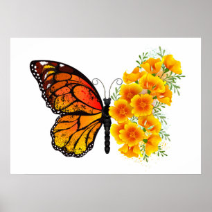 Poster Flower Butterfly with Yellow California Poppy